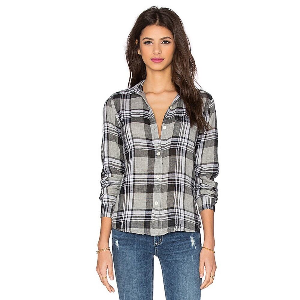 NWOT CURRENT/ELLIOTT Shirt 0 Multi Plaid Flannel Slim Button-Up “Sugar Siesta”